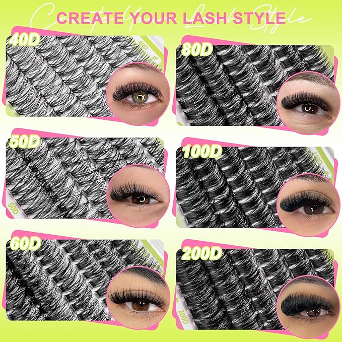 Lash Clusters 60D 80D 100D 200D Individual Lashes 424PCS 10-18mm Eyelash Clusters Wispy Cluster Eyelash Extensions D-curly DIY Lash Extension for Beginners