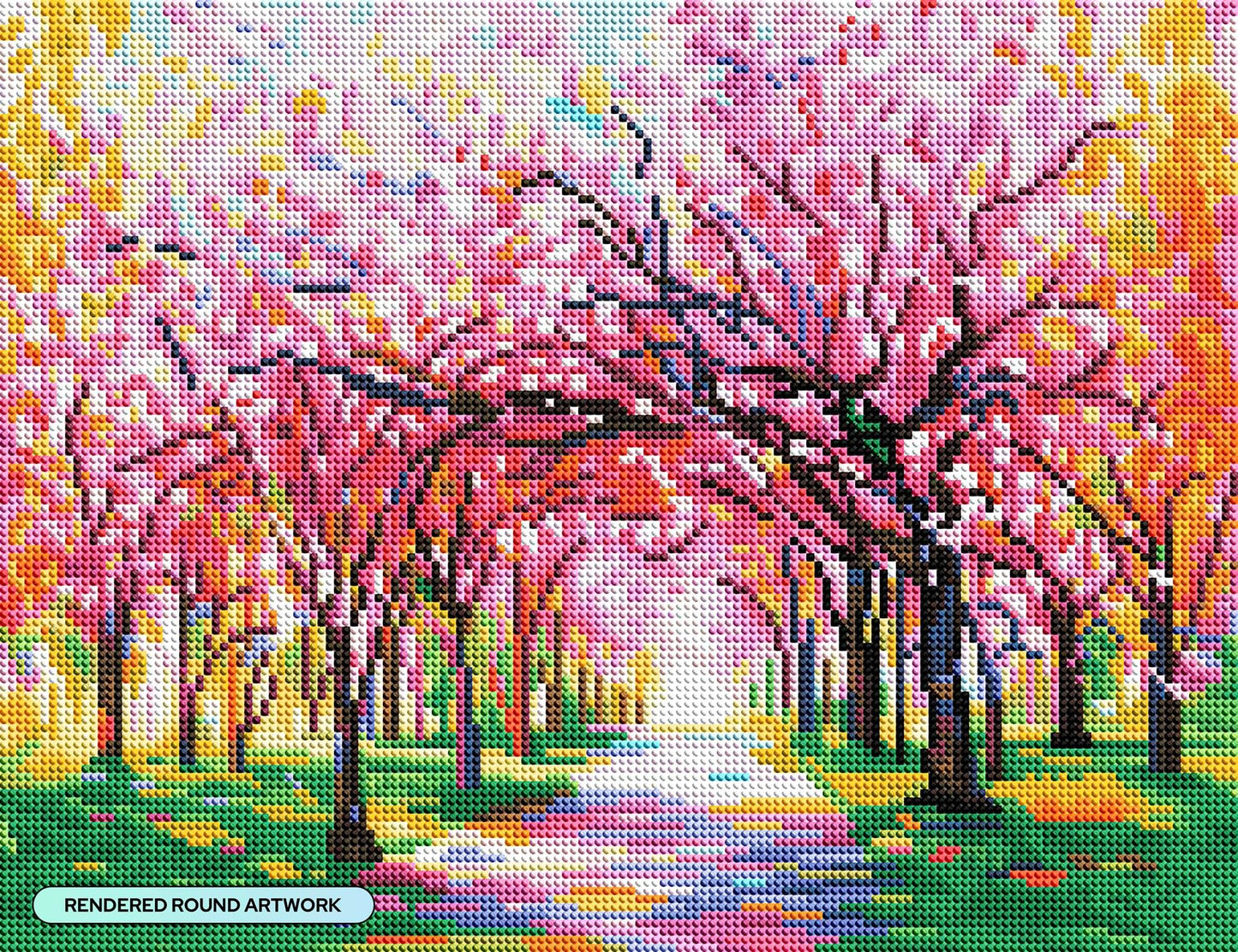 DIAMOND ART CLUB Cherry Blossom Trees Diamond Painting Kit, Fun DIY Crafts for Adults, Round Diamond Art Canvas, 17" x 13" (42.6 cm x 32.8 cm)