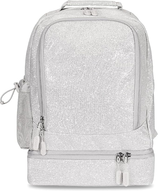 Bentgo Kids 2-in-1 Backpack & Insulated Lunch Bag - Glitter Designed 16â Backpack for School & Travel -, Durable, Water Resistant, Padded, & Large Compartments (Glitter Edition - Silver)