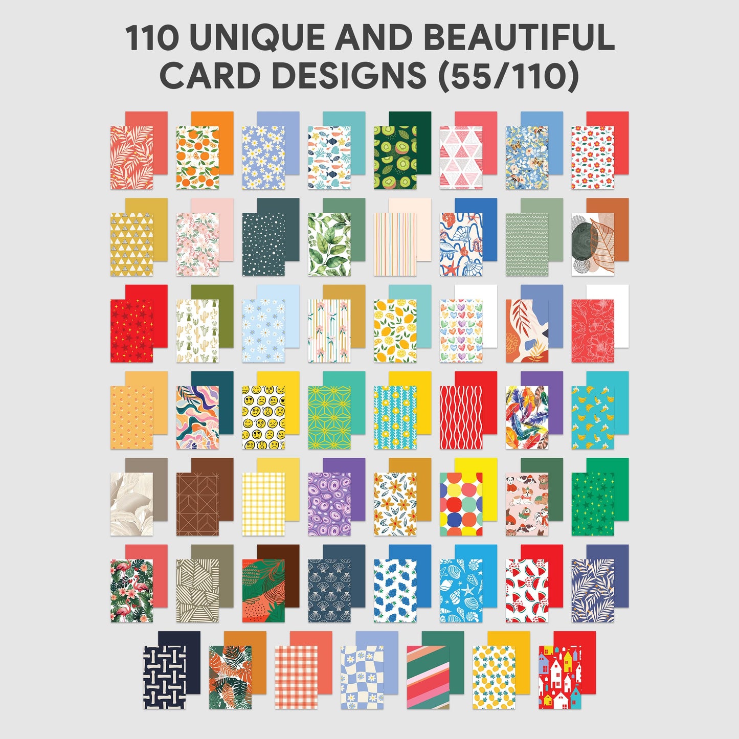 Decorably 110 Pack 4x6in Assorted Blank Cards and Envelopes Bulk with Stickers, 110 Folded Unique Designs for Friends, Family & Loved Ones - Birthday, Kids Party, Anniversary, Gifting, Mailing