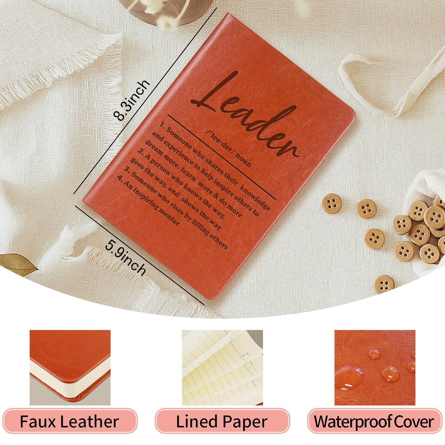 WHLBHG Leadership Gifts Boss Gift Leather Journals for Writing Appreciation Gifts for Men Executive Notebook for Work Coworkers Manager Gift for Women(Leader Definition)
