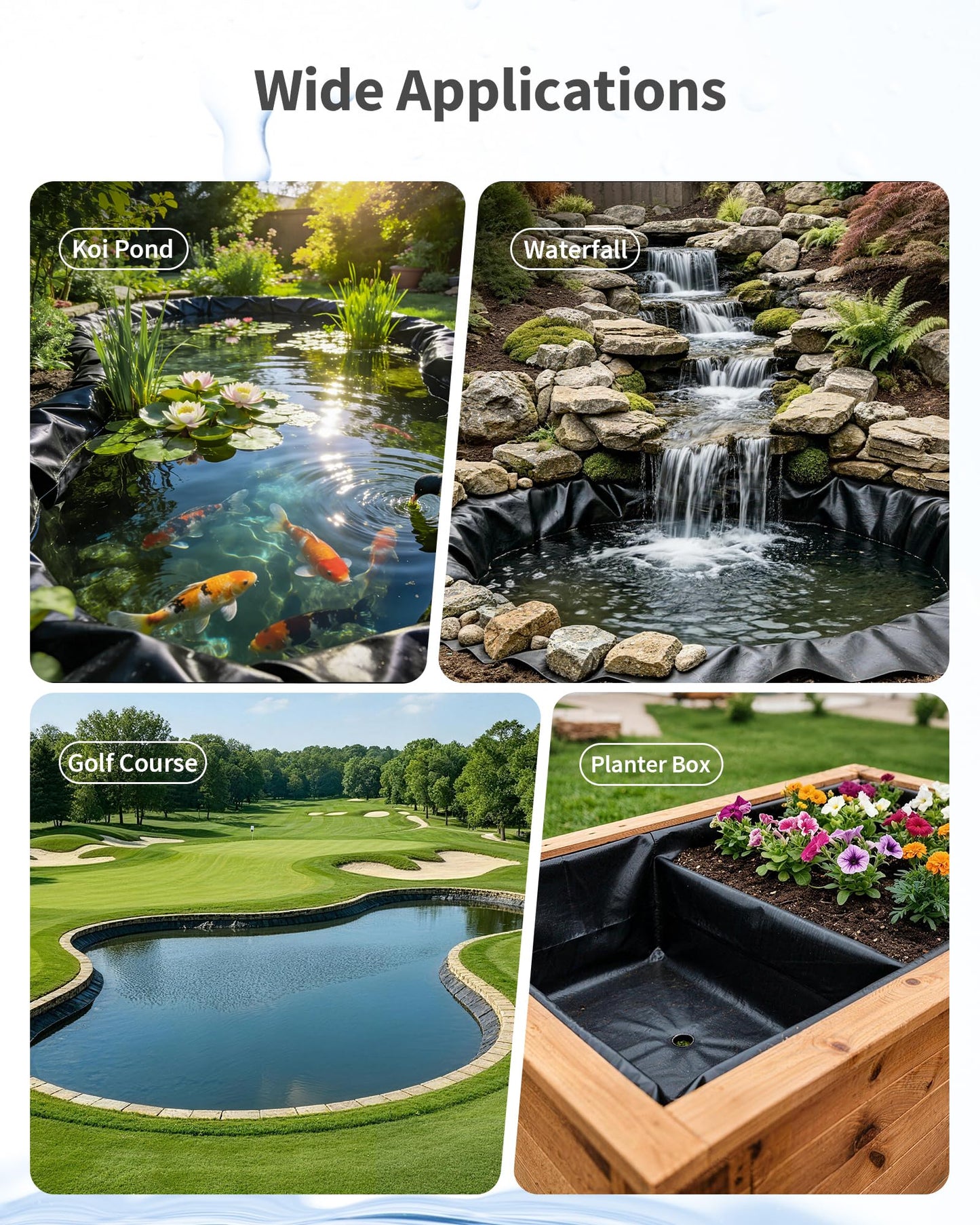 POPOSOAP Pond Liner, Mil Fish Pond EPDM Liner, U-V Resistant Preformed Garden Pond Liners for Outdoor Ponds, Koi Ponds, Garden Fountain, Waterfalls 11.5 x 13 FT 45Mil