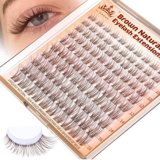 Brown Lash Clusters Natural Eyelash Clusters Wispy Individual Lash Extensions Brown Eyelash Extensions with Clear Bands Short DIY Eyelash Extensions at Home 100Pcs 8mm-16mm