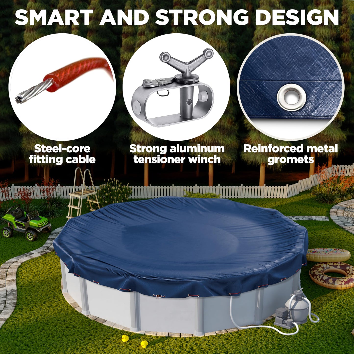 21 ft Round Pool Cover for Above Ground Pools, Above Ground Cover for Winter, Keeps Out Debris, Cold and UV Resistant, Supreme Mesh, Navy Blue