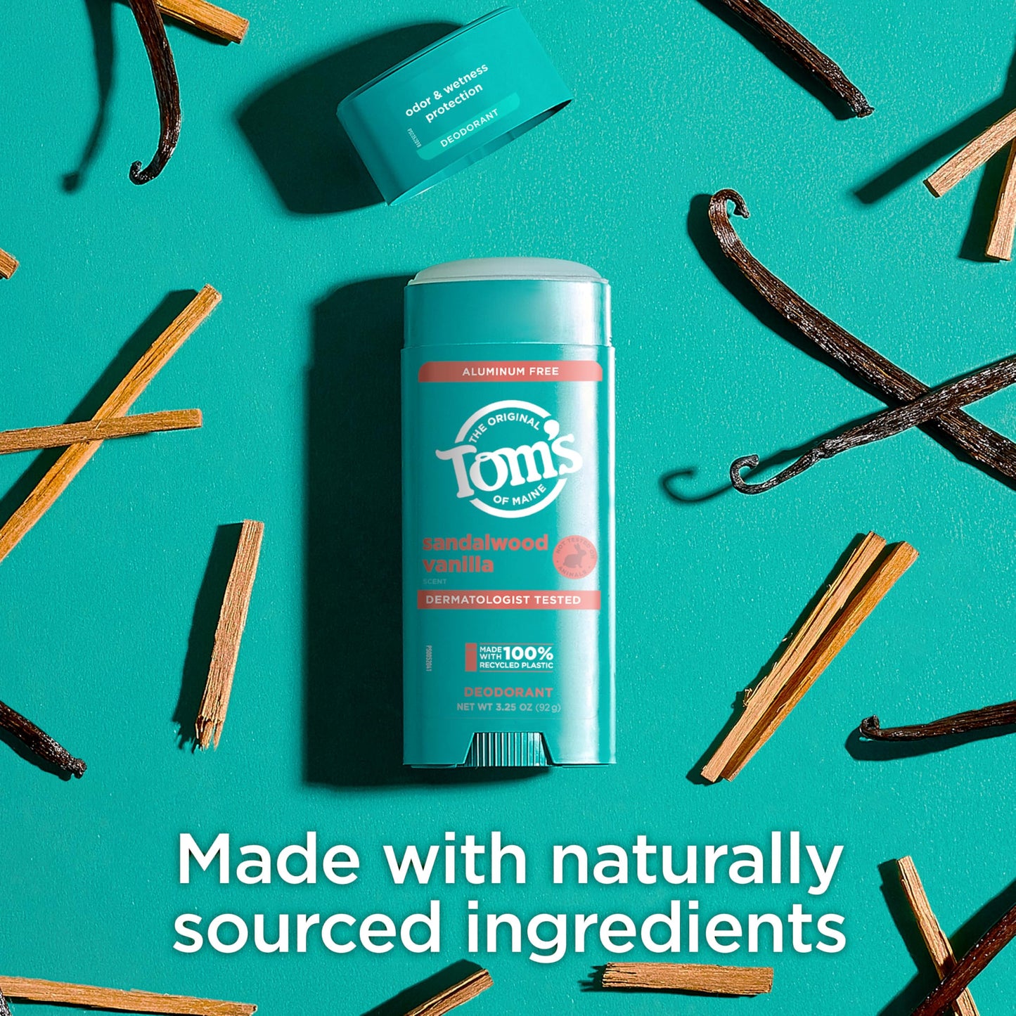 Tom’s of Maine Sandalwood Vanilla Aluminum Free Natural Deodorant For Women & Men | Goes on Clear | Odor & Wetness Protection | Naturally Derived and Moisture-Locking Ingredients | 3.25 oz (2 Pack)