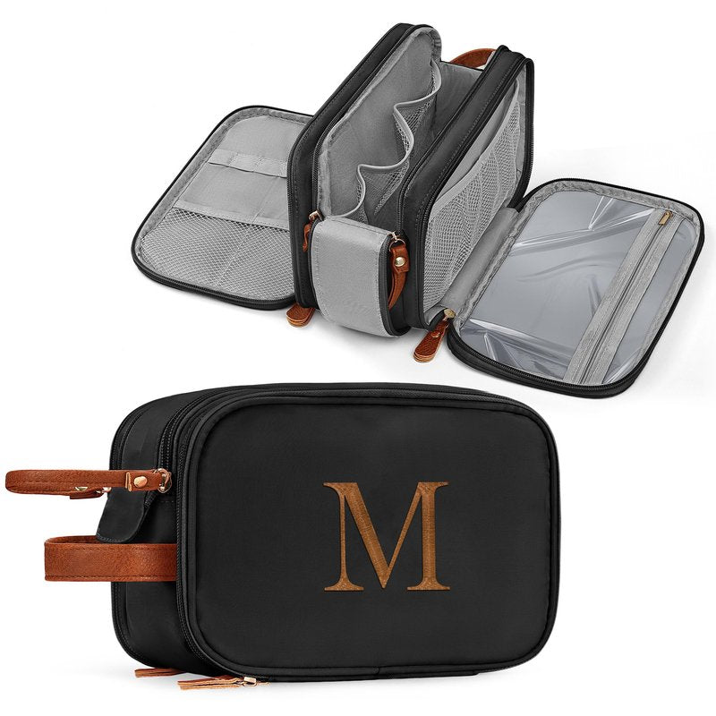 YOOLIFE Personalized Gifts for Men - Initial Black Toiletry Bag Makeup Bag | Dad Gifts for Birthday, Travel Toiletry Bags for Women Men, Travel Essentials Water Resistant M Black