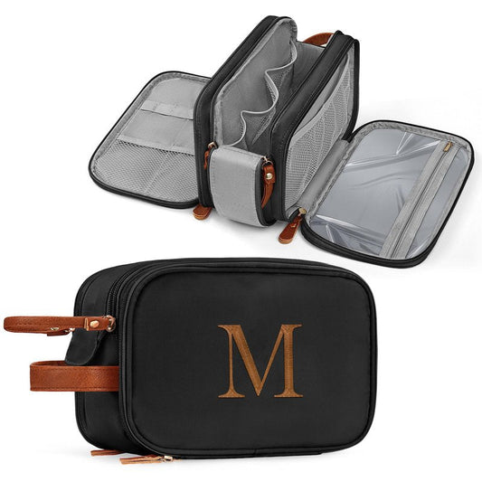 YOOLIFE Personalized Gifts for Men - Initial Black Toiletry Bag Makeup Bag | Dad Gifts for Birthday, Travel Toiletry Bags for Women Men, Travel Essentials Water Resistant M Black
