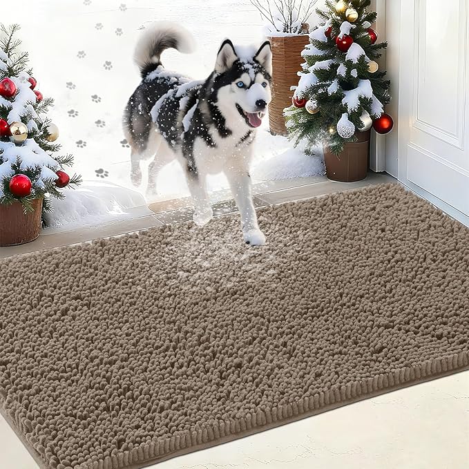 IM HOME Chenille Absorbent Outdoor Doormat 60" x 36", Washable Muddy Door Mats for Dog Non Slip Indoor Doormat Dog Mat for Muddy Paw Front Inside Doormats for Entryway Beige