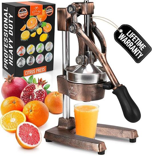 Zulay Kitchen Cast Iron Juicer - Heavy Duty Manual Juicer with Detachable Strainers for Easy Cleaning, Orange Juice Press for Citrus Fruits, Perfect for Bartenders, Juice Lovers & Health Enthusiasts