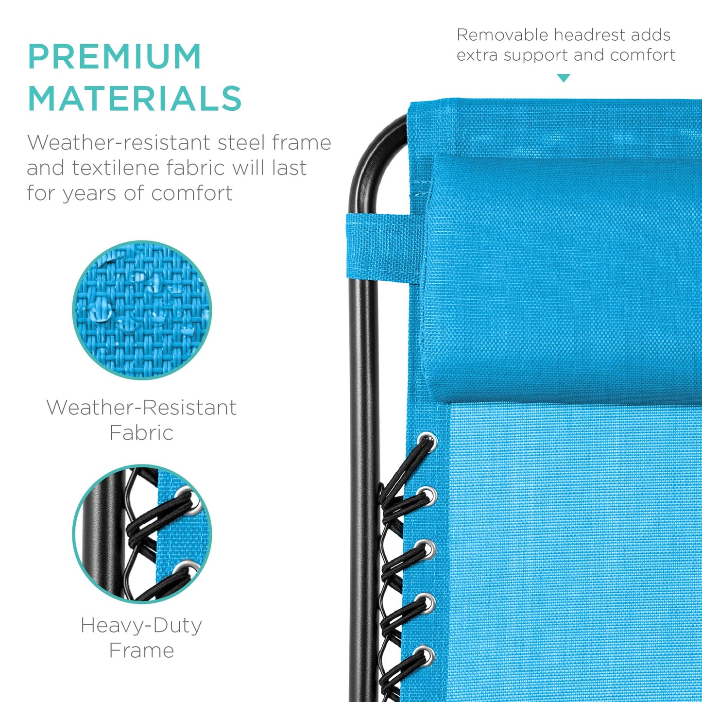 Best Choice Products Set of 2 Adjustable Steel Mesh Zero Gravity Lounge Chair Recliners w/Pillows and Cup Holder Trays - Light Blue