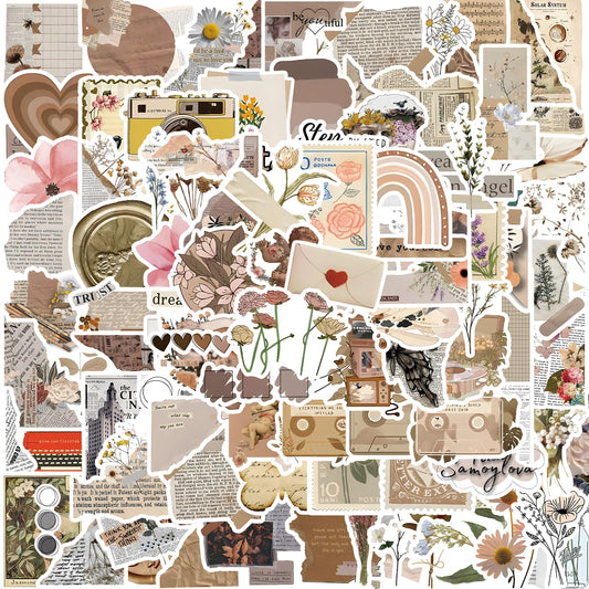 120Pcs Vintage Stickers, Scrapbook Aesthetic Sticker, Scrapbooking Supplies, Daily Planner, Waterproof for Water Bottles, Handbook, Junk Diary Stickers for Teens Adults, DIY Paper Crafts