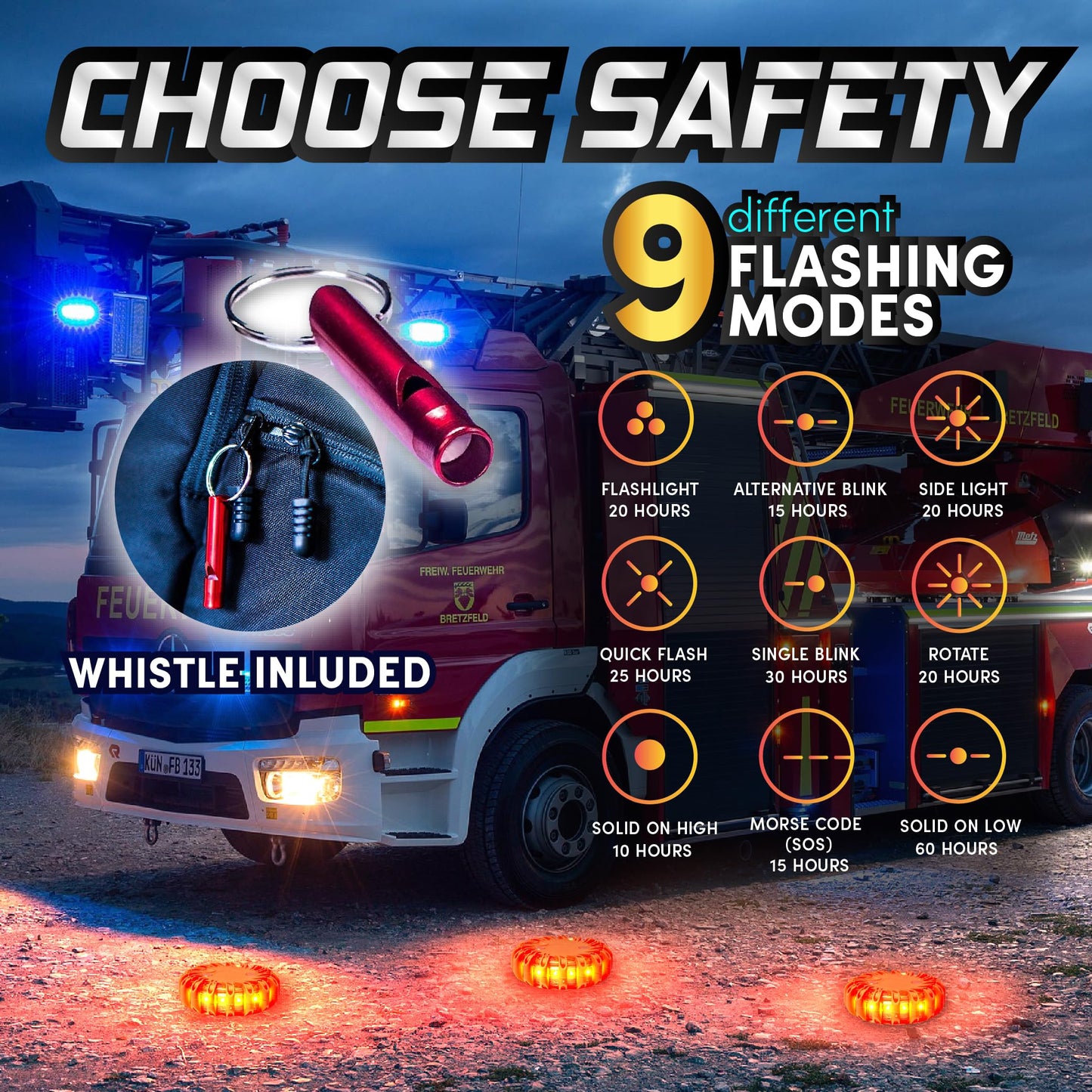 Marcala 3‑Pack LED Road Flares | DOT Compliant Emergency Lights for Vehicles with Batteries, Whistle & Case | Flares Emergency Road | Emergency Flares | Perfect For Gifting or Everyday Roadside Safety