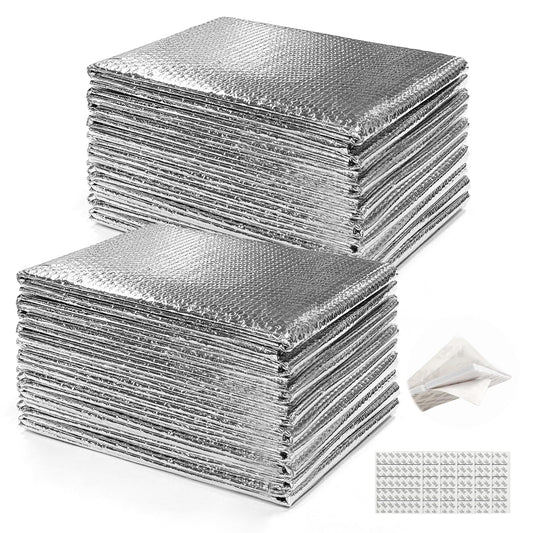16PCS 24 x 48inch Garage Door Insulation Reflective Foil Insulation Bubble Reflective Aluminum Foil Winter Summer Thermal Shield Pre-Cut Barrier Sheets with 120 Tapes for Garage Attic Wall