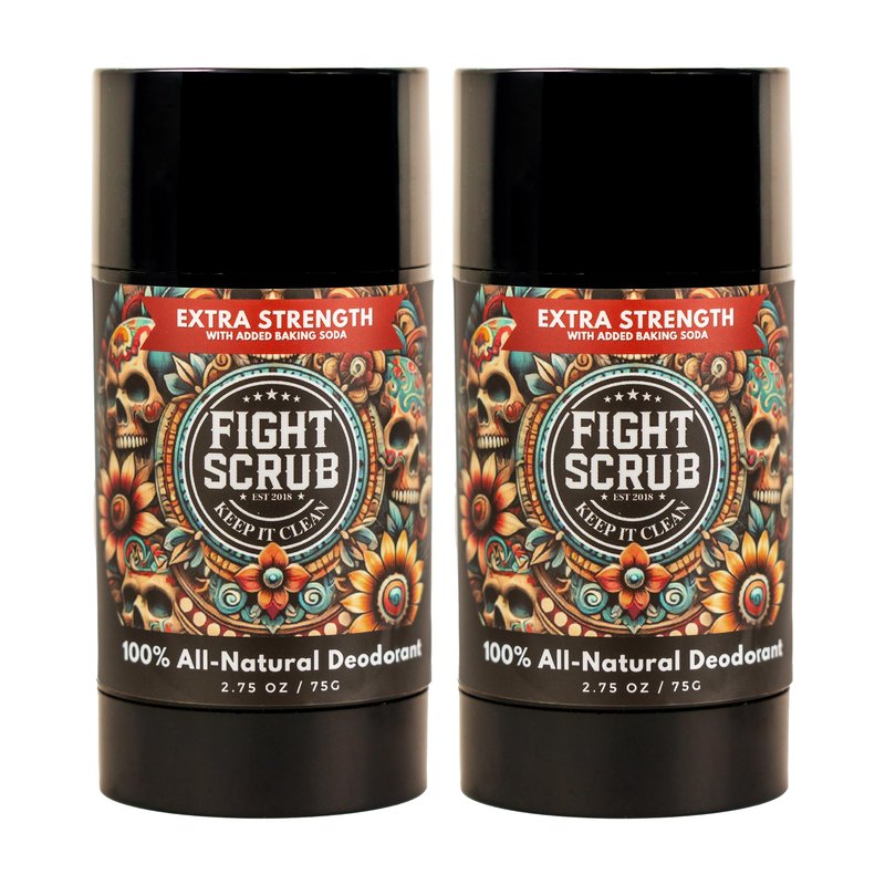 Fight Scrub Extra Strength Deodorant – Aluminum-Free, Baking Soda Formula for Athletes & Active Lifestyles – Long-Lasting Odor Protection – Handmade in the USA (2-Pack) (Unscented)