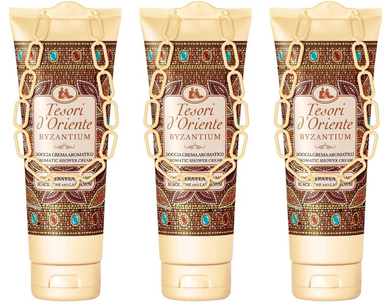 Tesori d'Oriente: "Byzantium" Aromatic Shower Cream, with Black Rose and Labdanum 8.45 Fluid Ounce (250ml) Tubes (Pack of 3) [ Italian Import ]