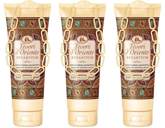 Tesori d'Oriente: "Byzantium" Aromatic Shower Cream, with Black Rose and Labdanum 8.45 Fluid Ounce (250ml) Tubes (Pack of 3) [ Italian Import ]