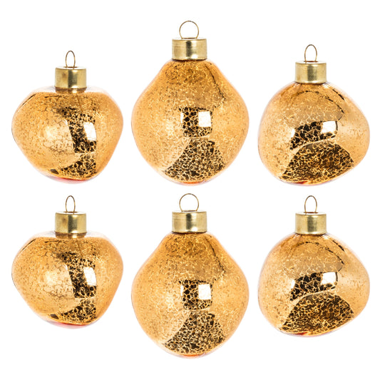 Abbott Collection Organic Shape Ornament. Set of 6 - Glass, Antique Gold (2 inches L)