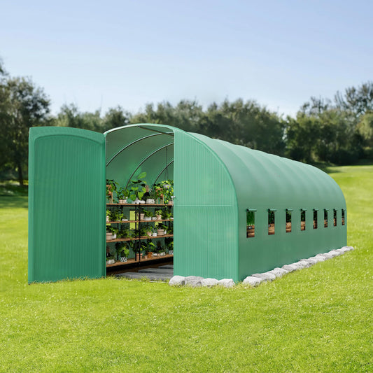 15x7x7FT Walk in Greenhouses for Outdoors - Heavy Duty Galvanized Steel Hoop Green House with PE Cover, 8 Windows & A Swing Door, Plant Tunnel for Gardening, Vegetables & Year-Round Growing