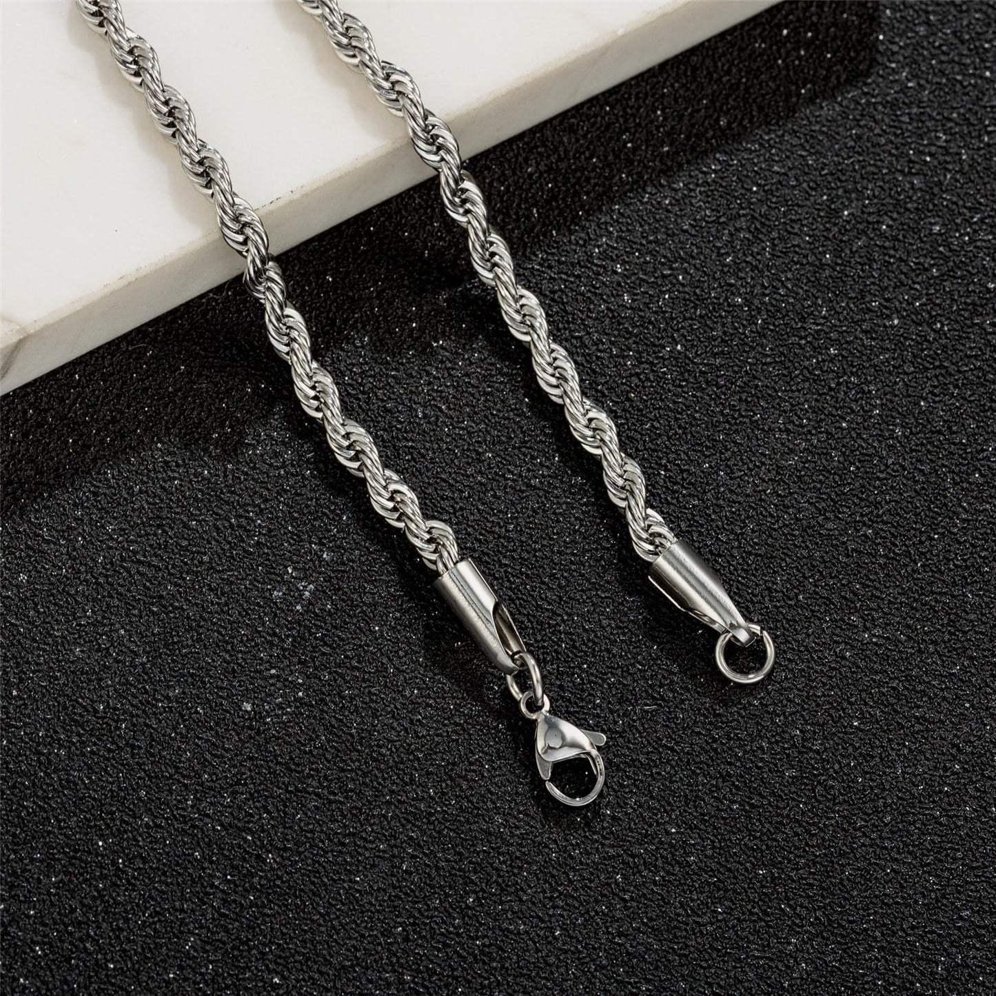yipima Stainless Steel Rope Link Chain Bracelet for Women Men, Silver Tone / 14K gold Plated 3/4/5/6mm wide Rope Chain Bracelets, 7.5" or 8.3" (stainless steel-4mm, 7.5)