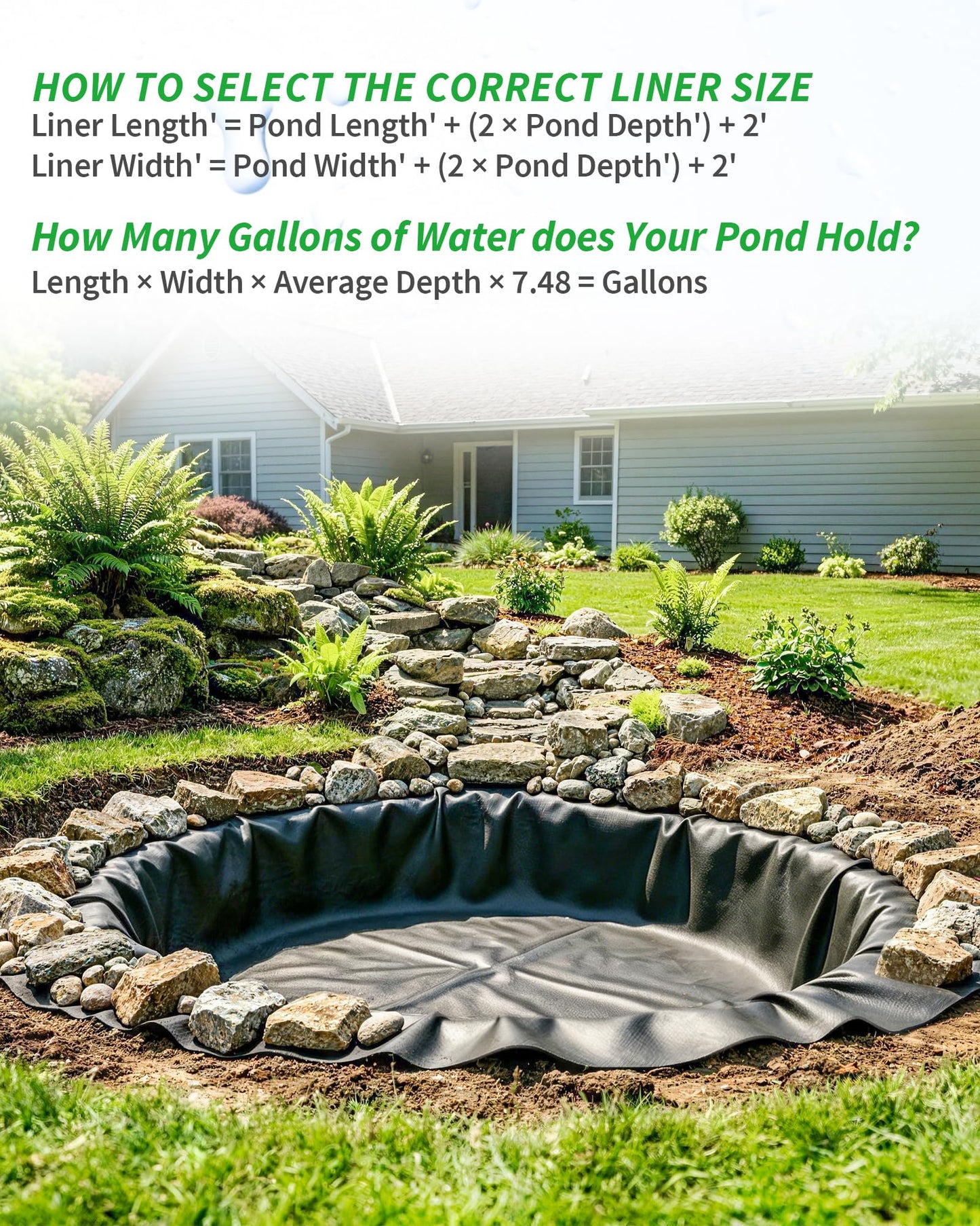 POPOSOAP Pond Liner, Mil Fish Pond EPDM Liner, U-V Resistant Preformed Garden Pond Liners for Outdoor Ponds, Koi Ponds, Garden Fountain, Waterfalls 11.5 x 13 FT 45Mil