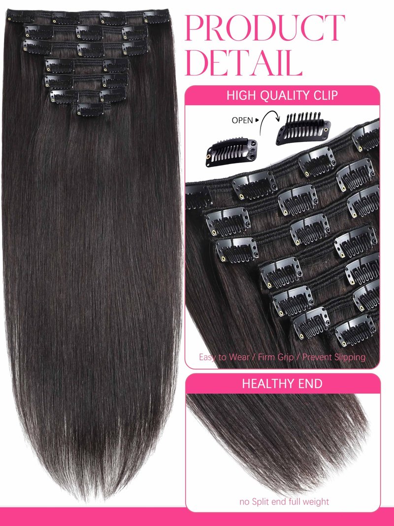 Lacer Clip in Hair Extensions Real Human Hair, 16 Inch Straight Clip ins 1B Natural Black, Remy Human Hair Extensions 7pcs Per Set