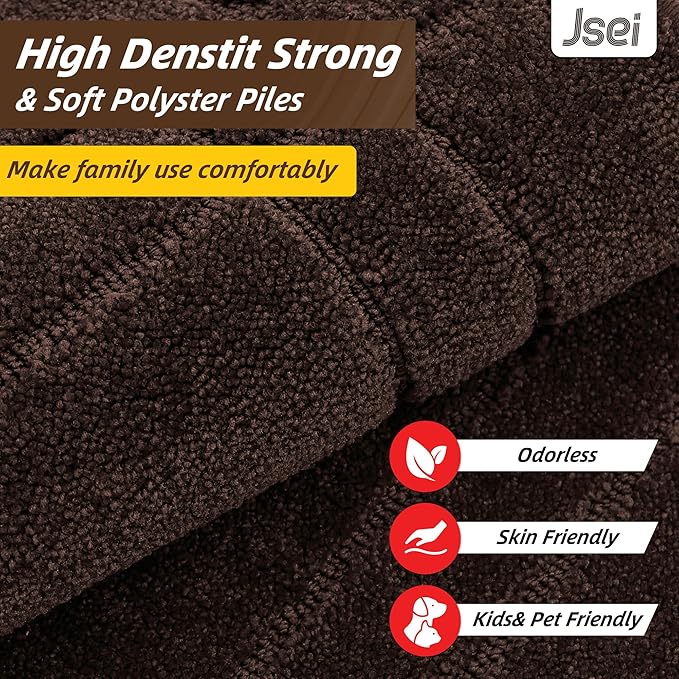 JSEI Entryway Rugs Doormat 36"x60", Non-Slip Dirt Trapper Door Mats Indoor, Washable Absorbent and Stain Resist Welcome Floor Mat for Front Door, Dog Door Mat, Dirty Wet Shoes & Paws, Brown