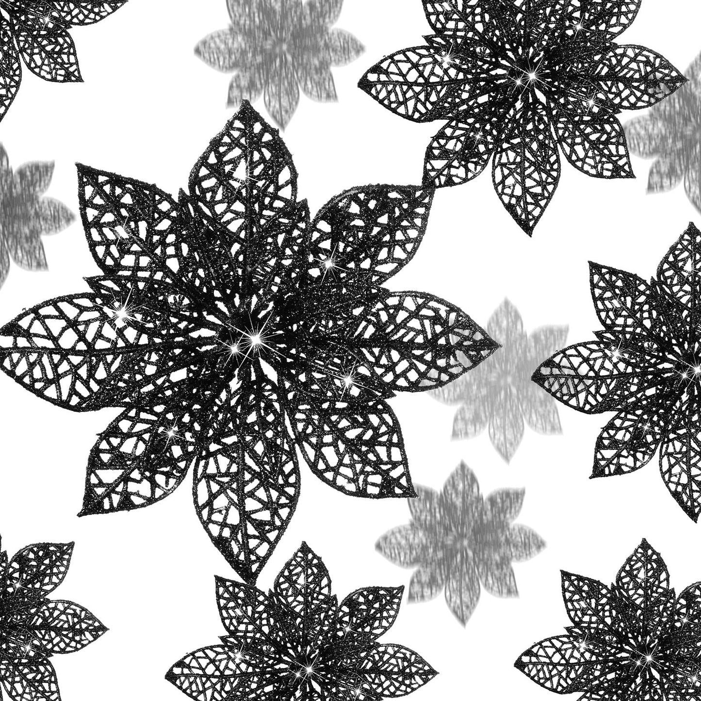 Boao Red,Silver 24 Pieces Poinsettia Flower Christmas Glitter Artificial Poinsettia with Clips Christmas Tree Ornament Decorations for DIY Xmas Wreath Holiday Home Party Decor, 3/4/6 Inches