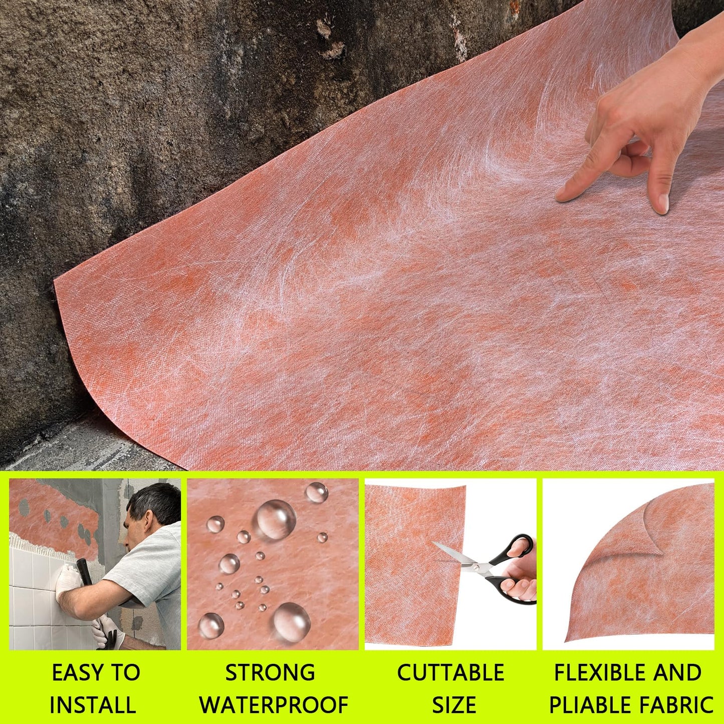 Waterproof Membrane 23.6mils/0.6mm Thickness 3.3x98.4’/ 323 Sq Ft Tile Underlayment Waterproofing Membrane PE Fabric for Shower Walls, Bathroom Floors, Sauna Room, Roof Polyethylene Fabric Roll Roof
