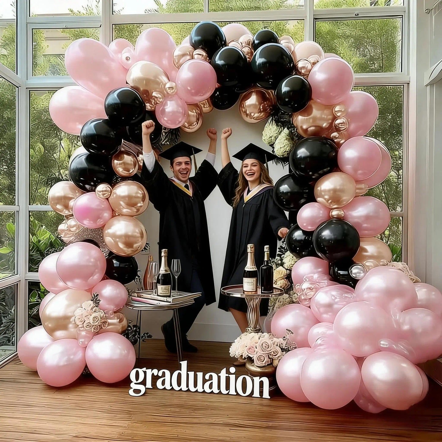 Pink Black Balloon Arch Kit - Double Stuffed Pastel Pearl Baby Pink Balloon Garland with Champagne Rose Gold Balloons for Birthday Bridal Baby Shower Wedding Graduation Party Decoration