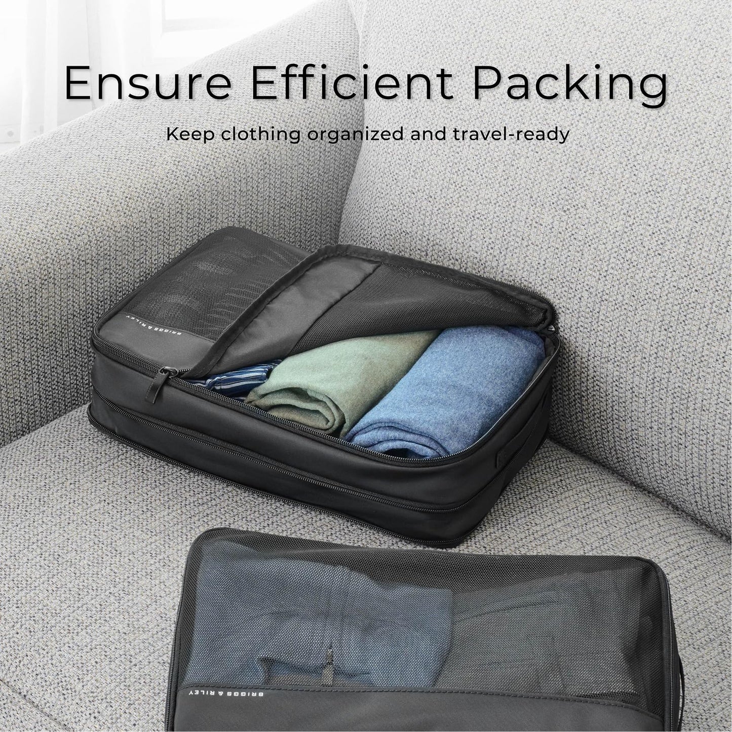Briggs & Riley Compression Packing Cube Sets for Carry On & Checked Luggage - Bag Organizers for Suitcases, Travel Essentials for Women & Men, Pack Accessories for Vacation - 6-Piece, Black