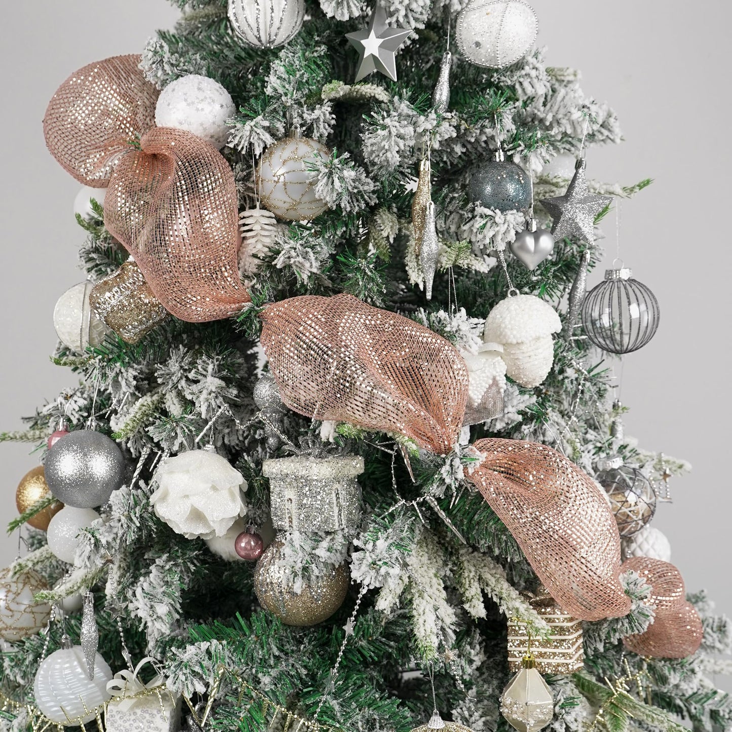 HUIHUANG Rose Gold Deco Mesh 10 inch Rolls, Decorative Mesh Ribbon with Gold Wide Foil for Christmas Wreaths Supplies, Swags, Christmas Tree Decoration, Wedding, Garland and Bows
