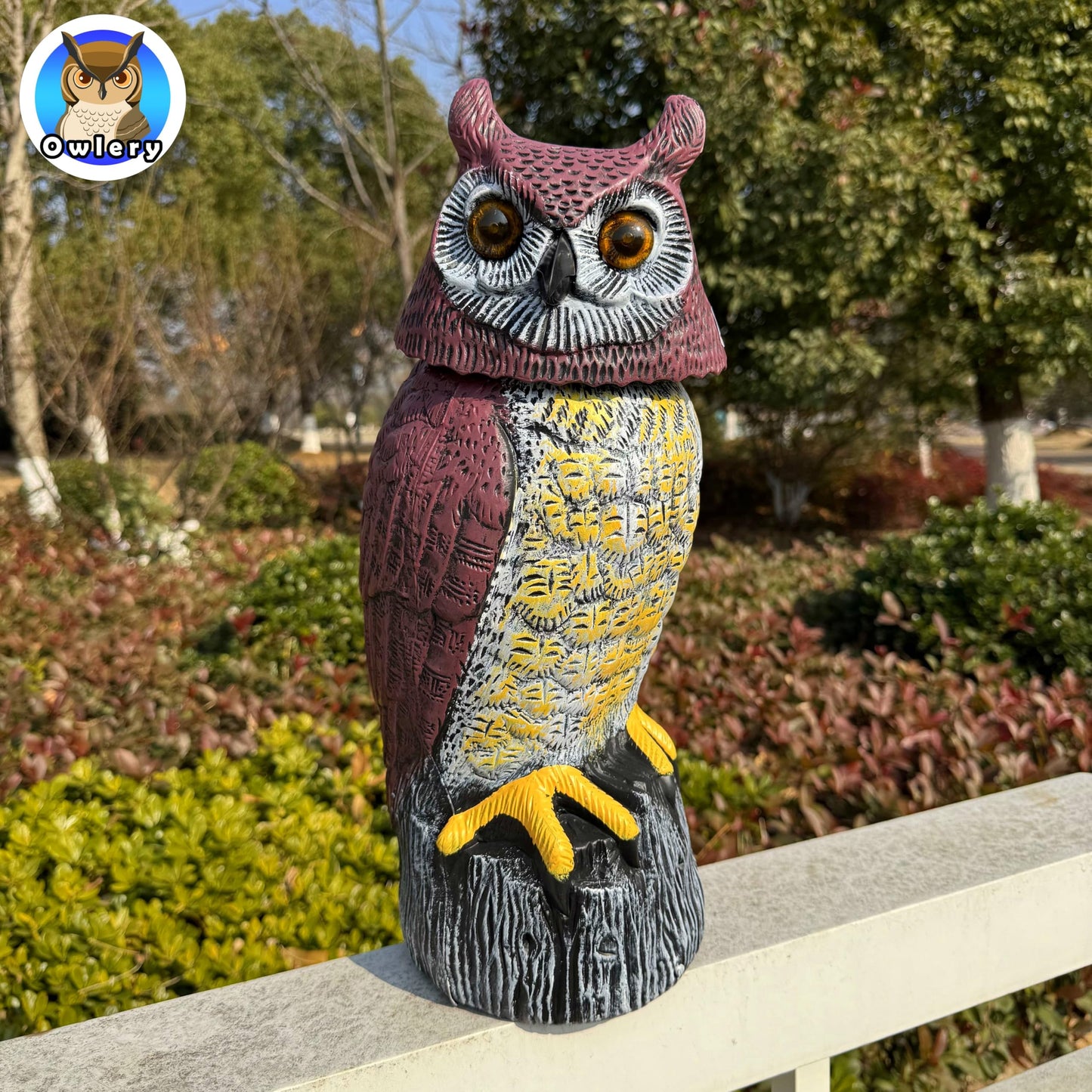 Solar Owl Guard with Motion Detector, Flashing Eyes, Spinning Head, Realistic Hooting and Silent Mode, Garden Owl, Outdoor Statue, Decoration for Home, Garden, Patio and Fence