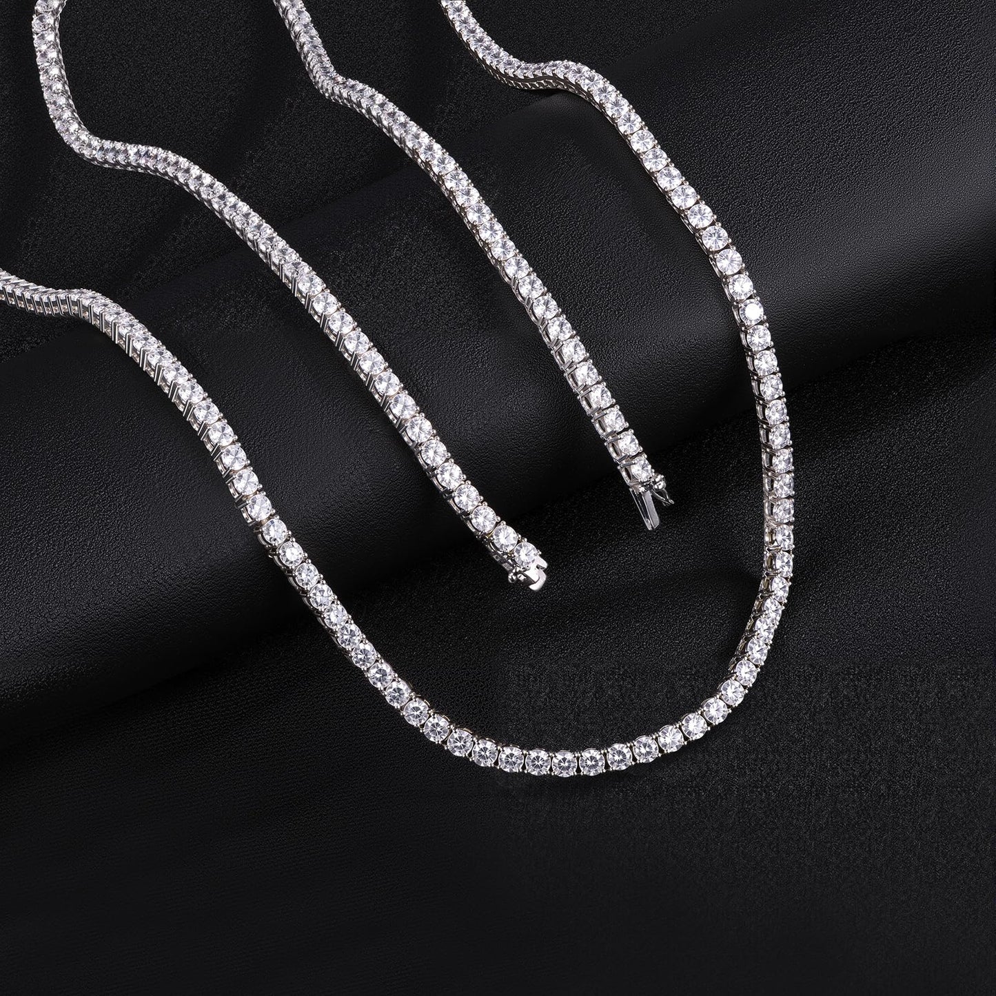 Gemsme 4.0mm CZ Tennis Necklace, 18K White Gold Plated 4.0mm Round Cubic Zirconia Classic Tennis Necklace 16 Inch