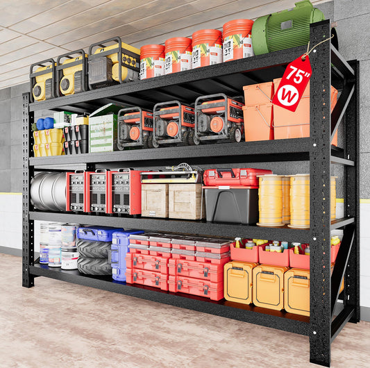 9000LBS Heavy Duty Garage Shelving Units,75" Wide & Deep Storage Shelves,Metal Garage Shelves,Large Storage Rack,Steel Shelf,Industrial Shelving for Shop,Warehouse,Basement,75" W x 24" D x 70" H
