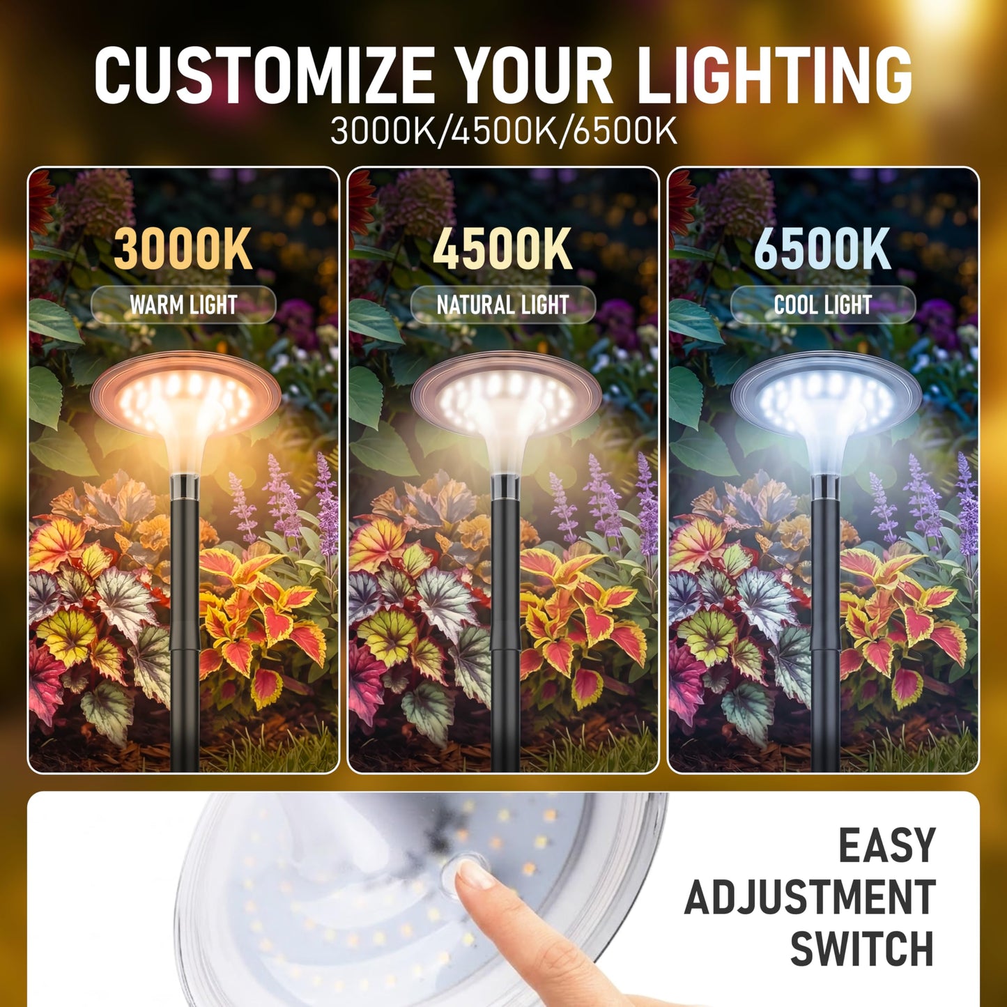 JOFIOS Solar Pathway Lights 4 Pack, 3 Color Modes, 200LM 58 LEDs Bright Landscape Lighting, 2000mAh Battery 10H+ Runtime, IP65 Waterproof Modern Walkway Lights for Garden Yard Driveway