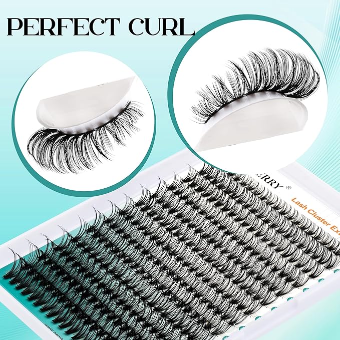 GEMERRY Fluffy Lash Extension Kit Thick Lash Clusters Kit Eyelash Clusters 280Pcs D Curl Eyelash Extension Kit With Lash Bond and Seal, Lash Tweezers, DIY Lash Extension(200P-10-18mm)