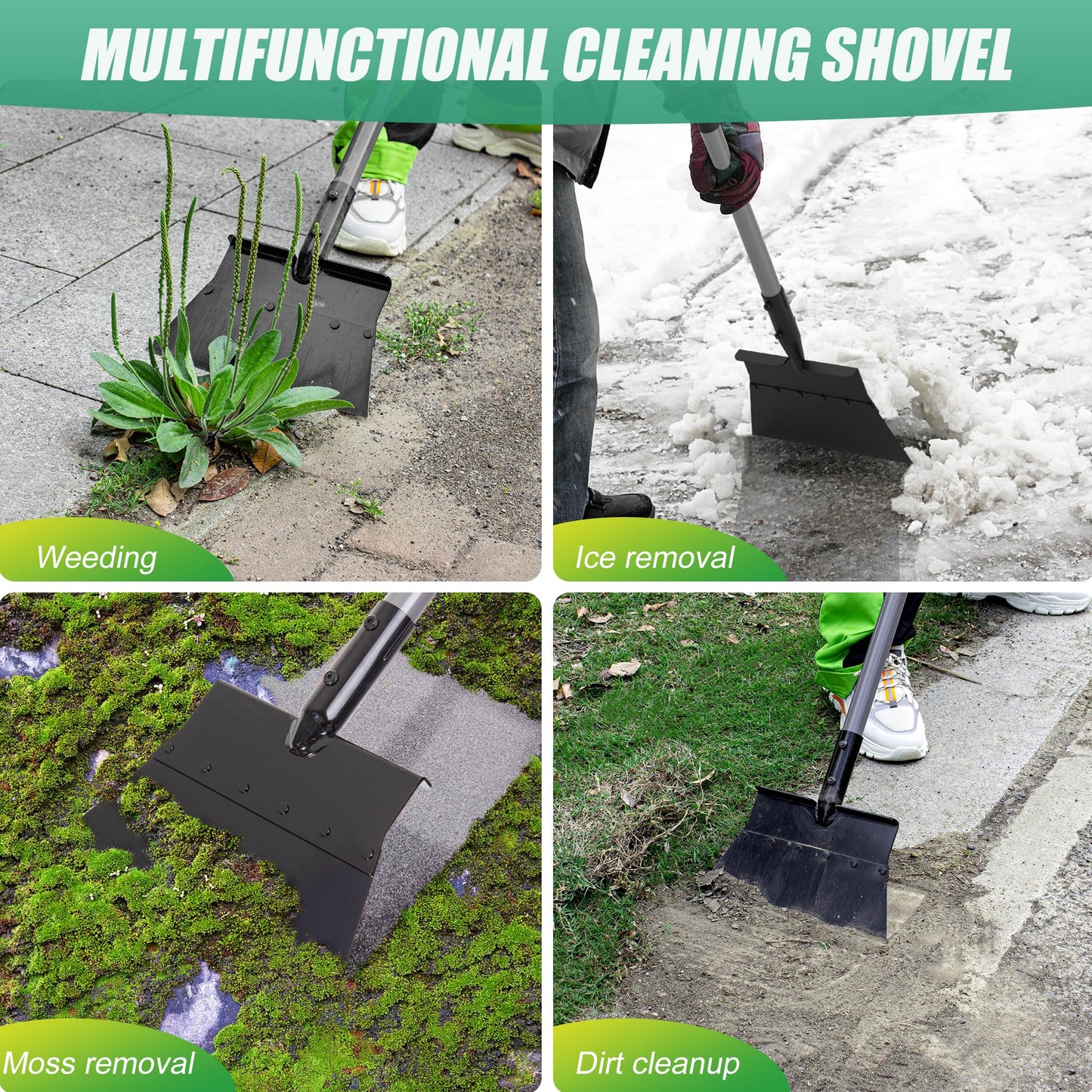 Suchtale Garden Flat Shovel,Floor Scraper, Heavy Duty Multifunctional Outdoor Cleaning Shovel with 54 Adjustable Long Handle, Ideal for Weed Scraper, Lawn Edging,Trenching,Driveway,Sidewalk