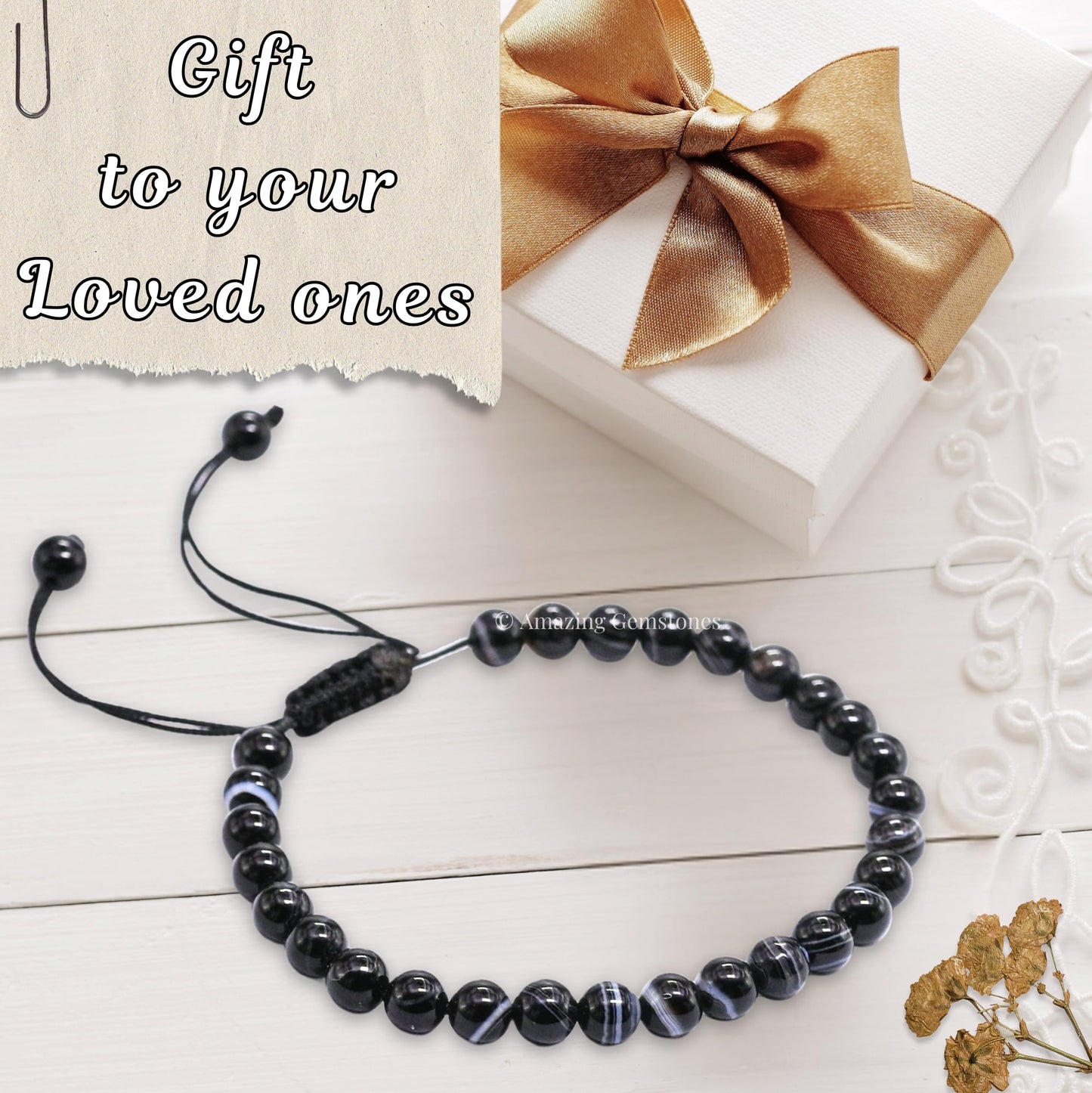 Amazing Gemstone Black Sulemani Hakik Bracelet for Women Men's Gifts - Protection Healing Crystal Bracelet - 6mm Gemstone Beaded Adjustable Bracelet Pulseras Para Hombres Mujer Stocking Stuffers