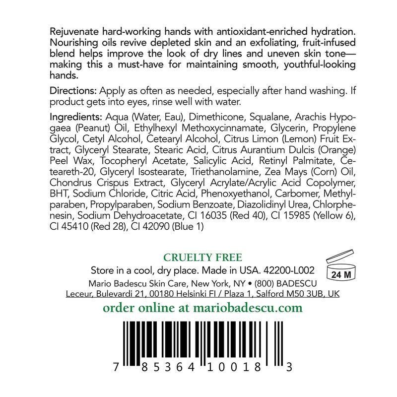 Mario Badescu Fruit and Vitamin A Hand Cream - Lightweight Hand Lotion for Dry Skin- Moisturizer Infused with Alpha Hydroxy Acids for Softer, Smoother Skin, 4 Fl Oz