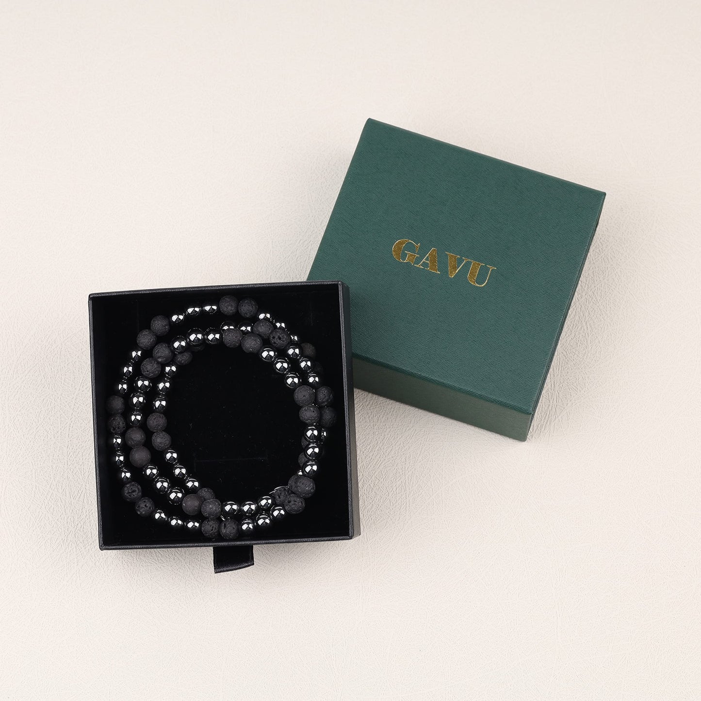 GAVU Lava Hematite Men's Beaded Stone Necklace 20"