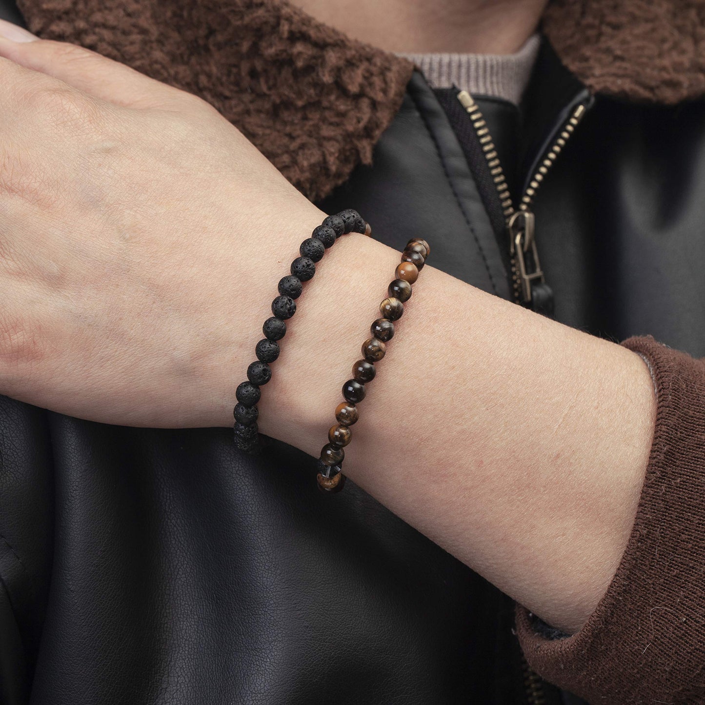 Softones 6MM Lava Rock Aromatherapy Anxiety Essential Oil Diffuser Beads Bracelet for Women Men,Friendship Couples Gifts Natural Stone Bracelets