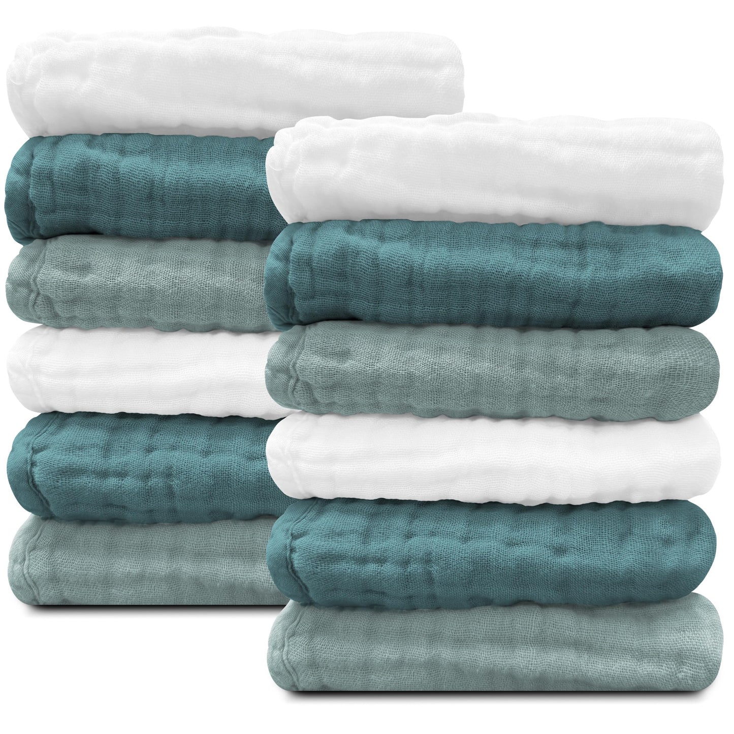 Sunny zzzZZ Baby Muslin Washcloths -100% Cotton Muslin Soft Baby Bath Wash Cloths and Absorbent Burp Cloths for Newborns Kids Girls and Boys -12 Pack, 12x12 Inches - White+Light Bean Paste Series