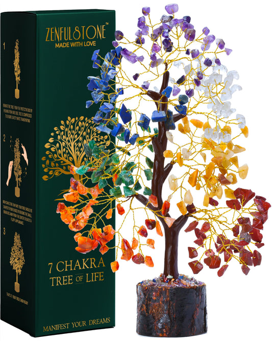 7 Chakra tree of life Crystal Healing Money Tree for Home Living Decor, Office Desk Decor | Handmade Feng Shui Bonsai for Positive Energy, Wealth & Good Luck | Birthday Gifts for Men, Women, Mom