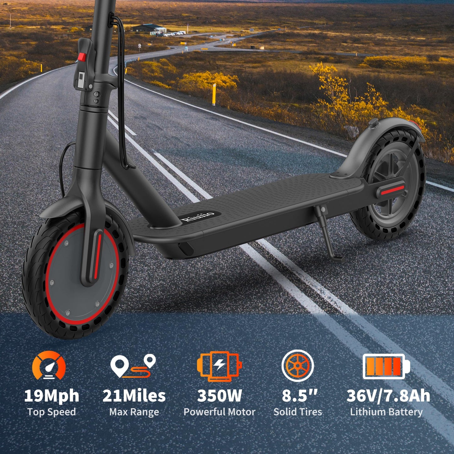Folding Electric Scooter for Adults with Seat- 19MPH & 21-Mile Range, 350W Motor, 8.5" Solid Tires with App Control & Dual Brake System - UL2272 Certified Commuter E-Scooter