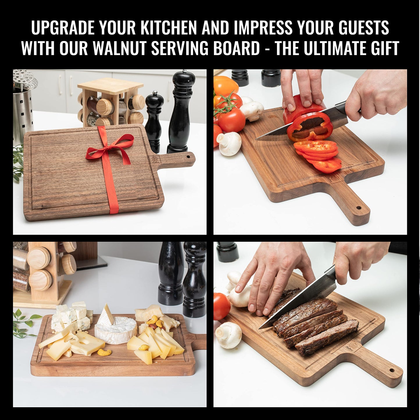 COOLINA Walnut Chopping Board - 12x9x1 Inch Charcuterie & Serving Tray for Meats, Vegetables, Cheese & More - Durable, Elegant Walnut Wood Cutting Board