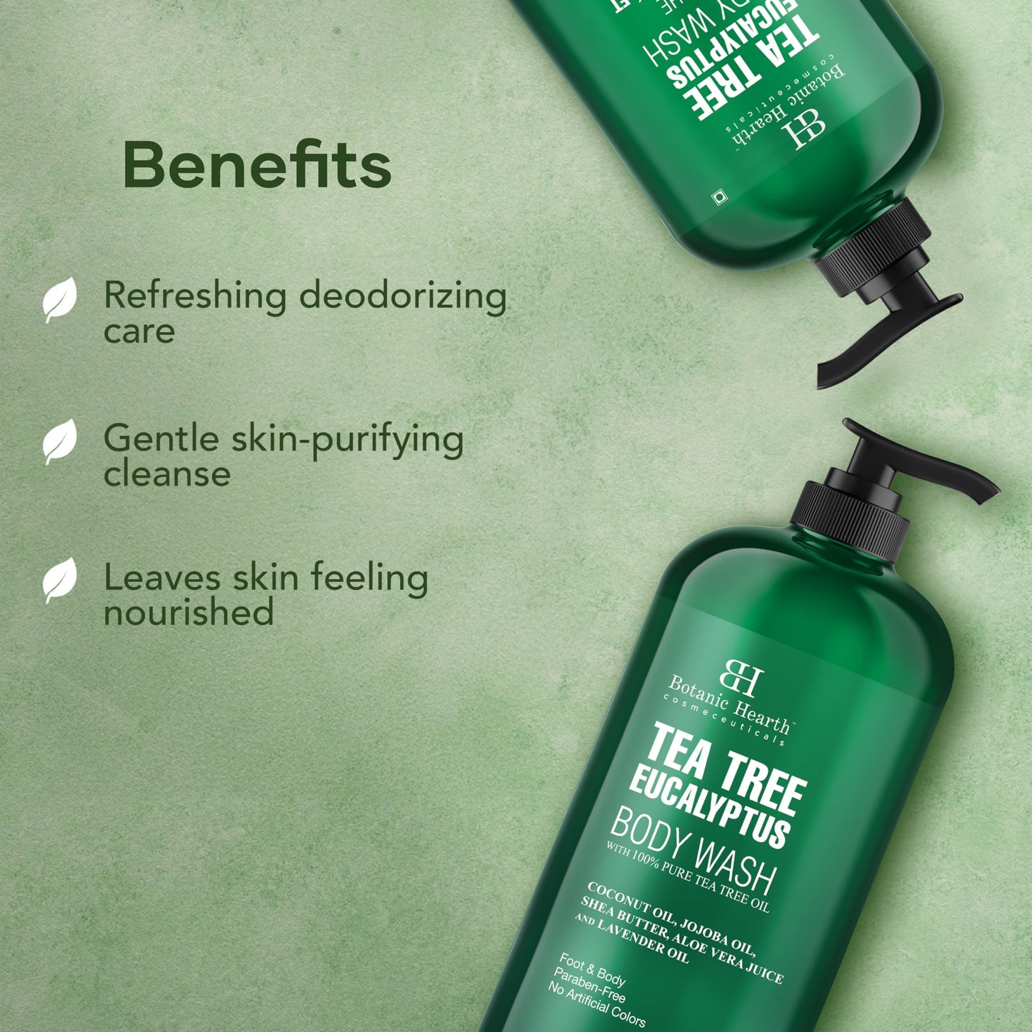 Botanic Hearth Eucalyptus & Tea Tree Body Wash – Refreshing & Invigorating Shower Gel for Men & Women, Helps Soothe Skin, Sulfate & Paraben Free – 16 fl oz