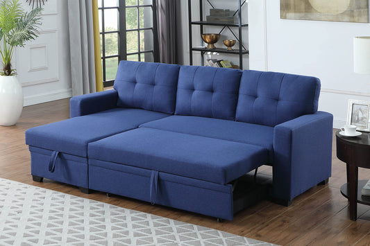 Acosure 82" Sectional Small Sofa with Pull Out Bed,L-Shape Upholstered Sleeper Couch W/Storage Chaise,Tufted Backrest Design,3 Seat Linen Convertible Sofas for Living Room Apartment Office,Blue