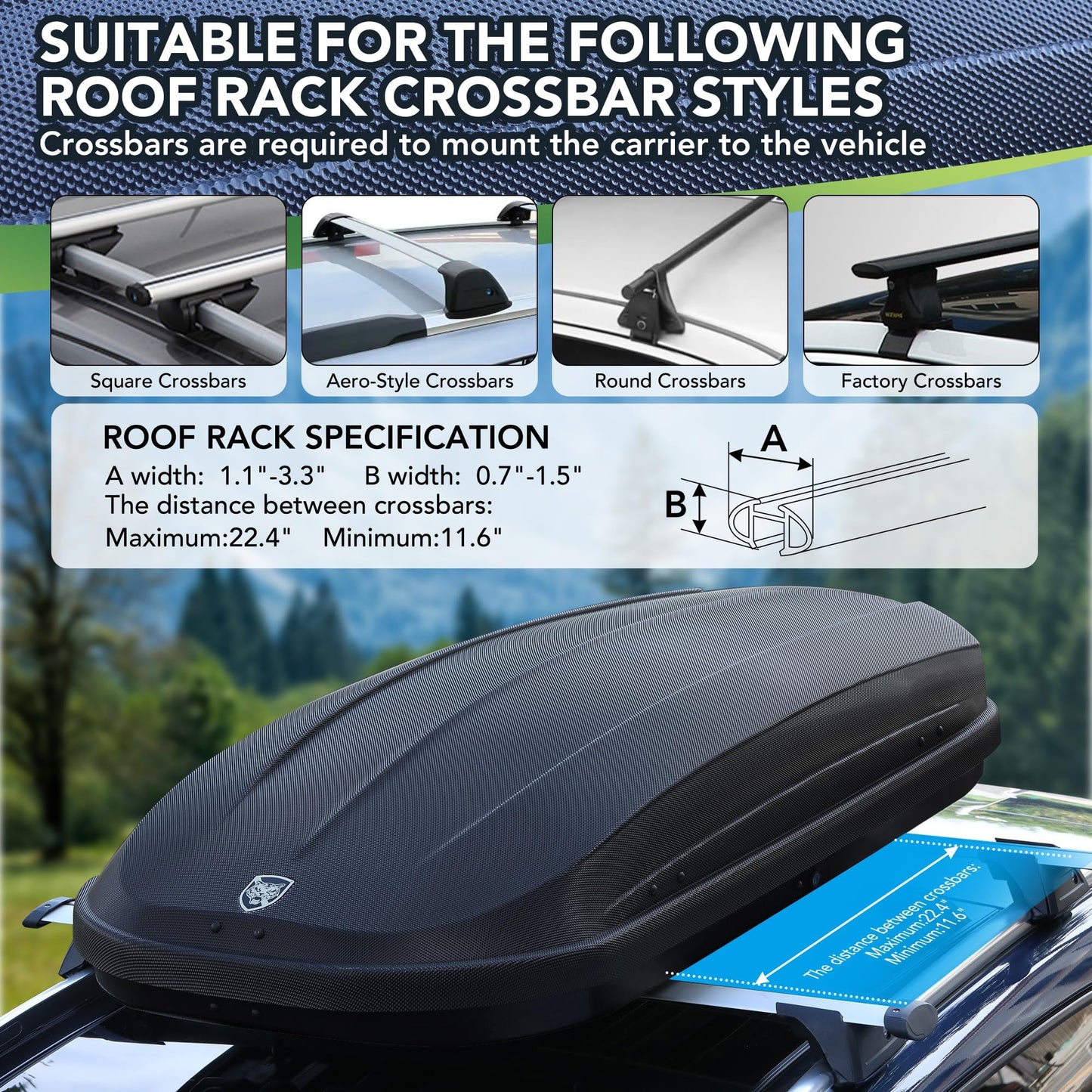 Dual-Side Opening Hard Shell Rooftop Cargo Carrier, 12 Cubic Feet Roof Cargo Box, 165 lbs Capacity, Secure Straps & Keys, Waterproof Car Top Storage Box for Travel