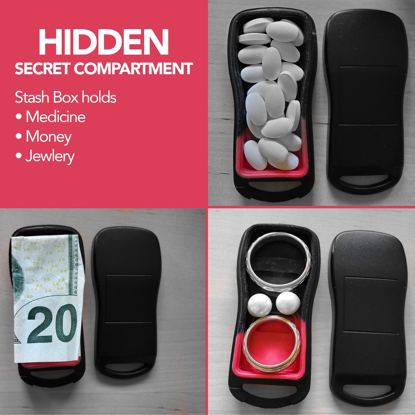 Key Fob Diversion Safe, Hidden Secret Compartment Keychain, Discreet Decoy Car Key Fob to Hide Valuables in Plain Sight, Small Stash Storage for Cash, Jewelry, Keys, Travel, Hotel, Home