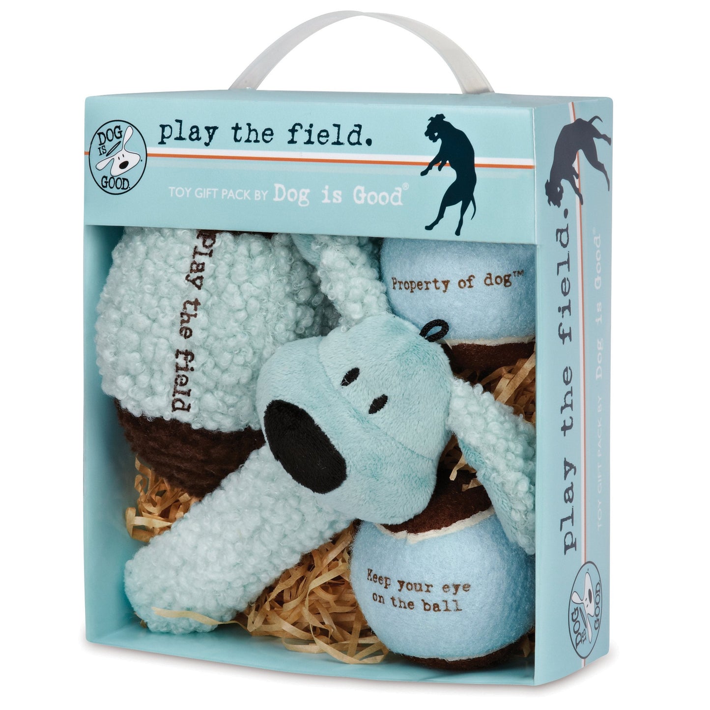 Dog is Good 4-Piece Dog Toy Gift Box – Play The Field Plush Toys Great for Games of Fetch to Exercise Your Dog